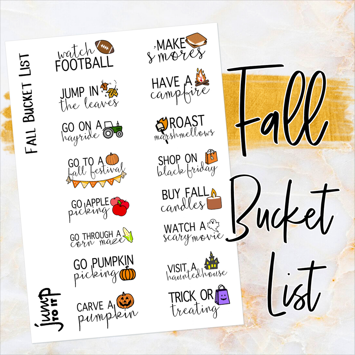 Printable Fall Autumn Bucket List Planner Stickers for Planner