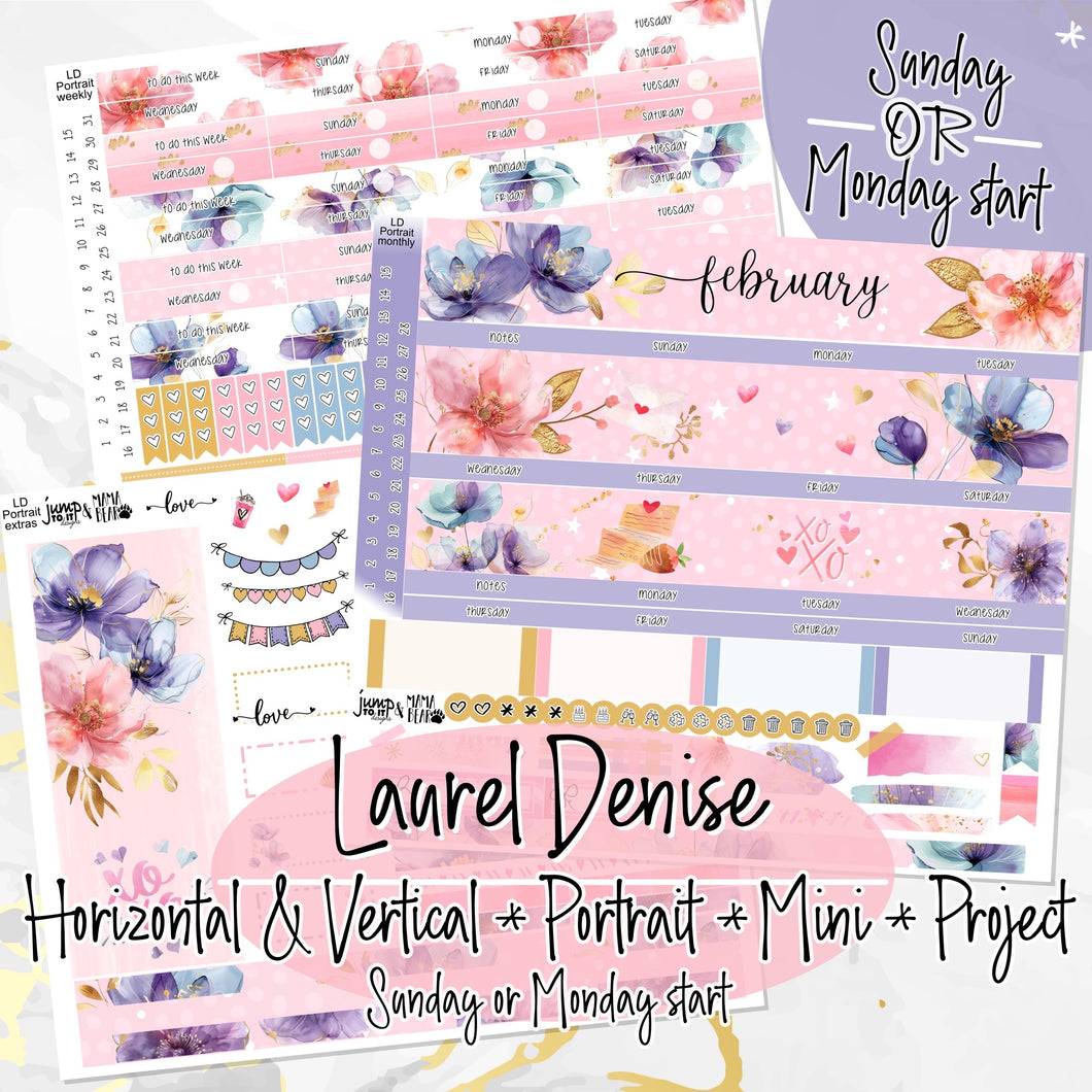 February Floral Romance - Laurel Denise Planner stickers - Portrait, Mini, Vertical, Horizontal & Project