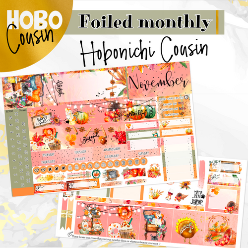 November Thanksgiving Bliss FOILED monthly - Hobonichi Cousin A5 personal planner