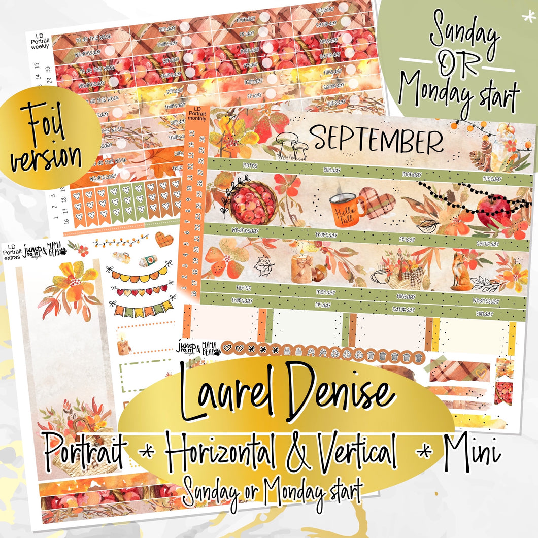 Sweet September FOIL - Laurel Denise Planner stickers - Portrait, Mini, Vertical, Horizontal & Project