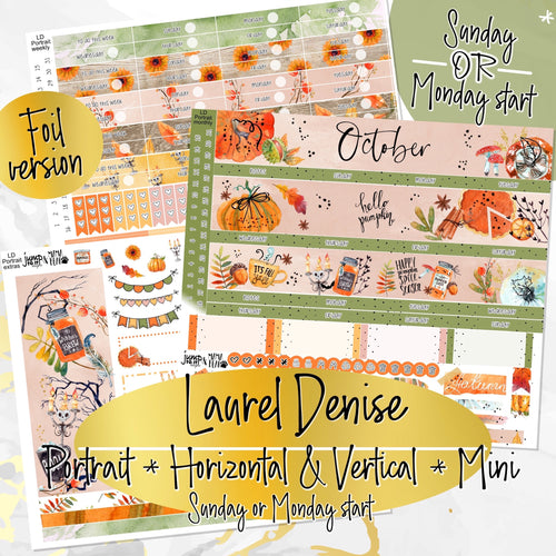 October Pumpkin Spice FOIL - Laurel Denise Planner stickers - Portrait, Mini, Vertical, Horizontal & Project