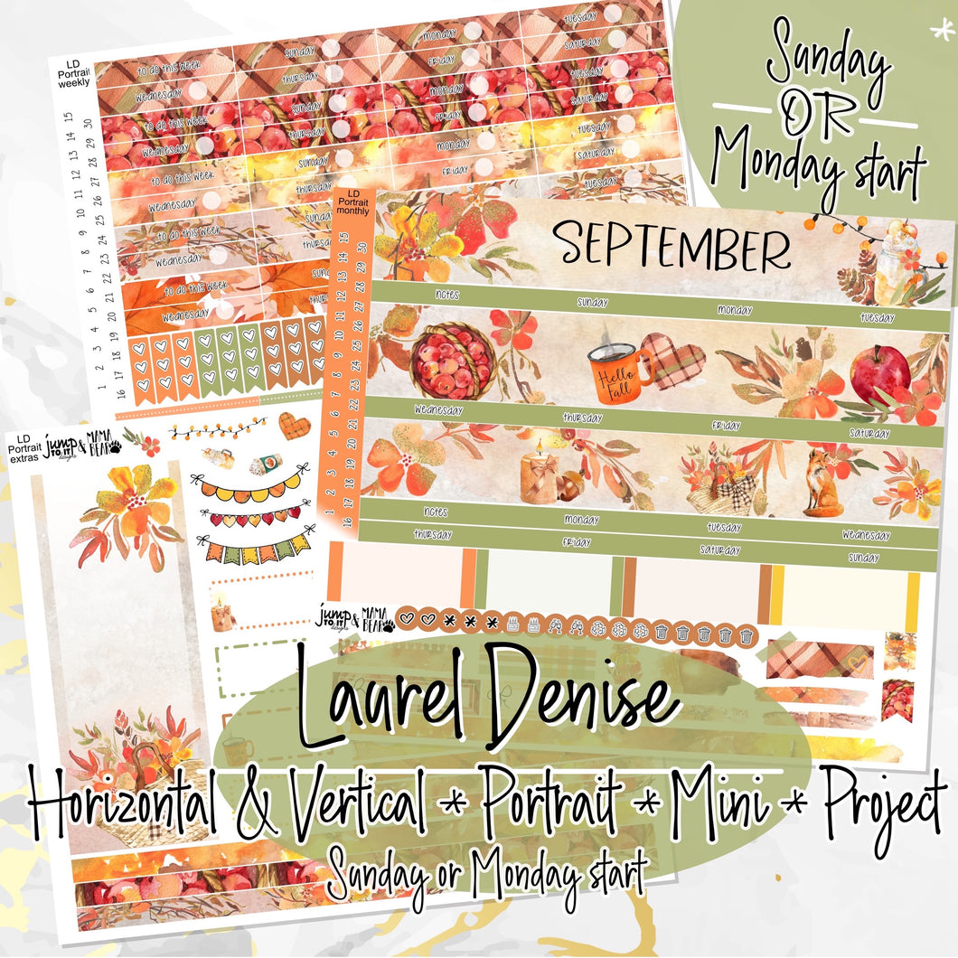 Sweet September - Laurel Denise Planner stickers - Portrait, Mini, Vertical, Horizontal & Project