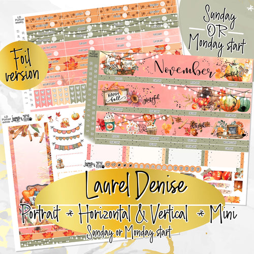 November Thanksgiving Bliss FOIL - Laurel Denise Planner stickers - Portrait, Mini, Vertical, Horizontal & Project