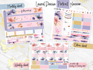 February Floral Romance - Laurel Denise Planner stickers - Portrait, Mini, Vertical, Horizontal & Project