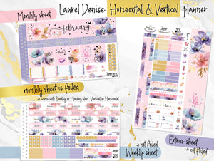 February Floral Romance FOIL - Laurel Denise Planner stickers - Portrait, Mini, Vertical, Horizontal & Project