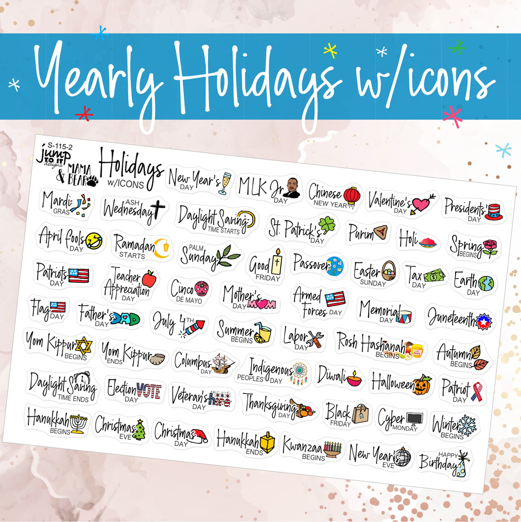 Holiday stickers w/ Icons planner calendar            (S-115-2+)
