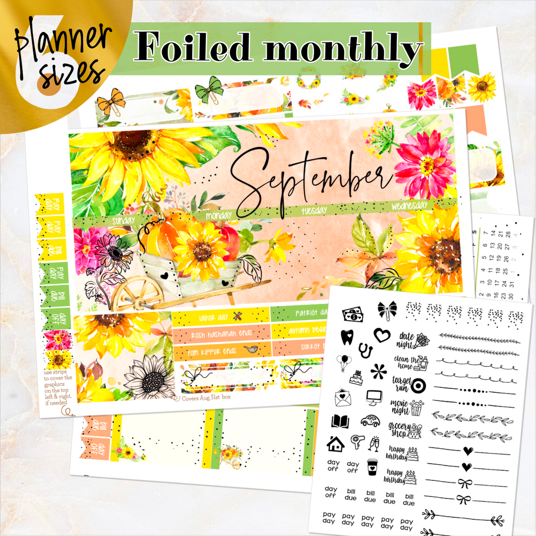 September Sunflowers FOILED monthly - Erin Condren Vertical Horizontal 7