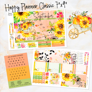 September Sunflowers FOILED monthly - Erin Condren Vertical Horizontal 7"x9", Happy Planner Classic, Mini & Big