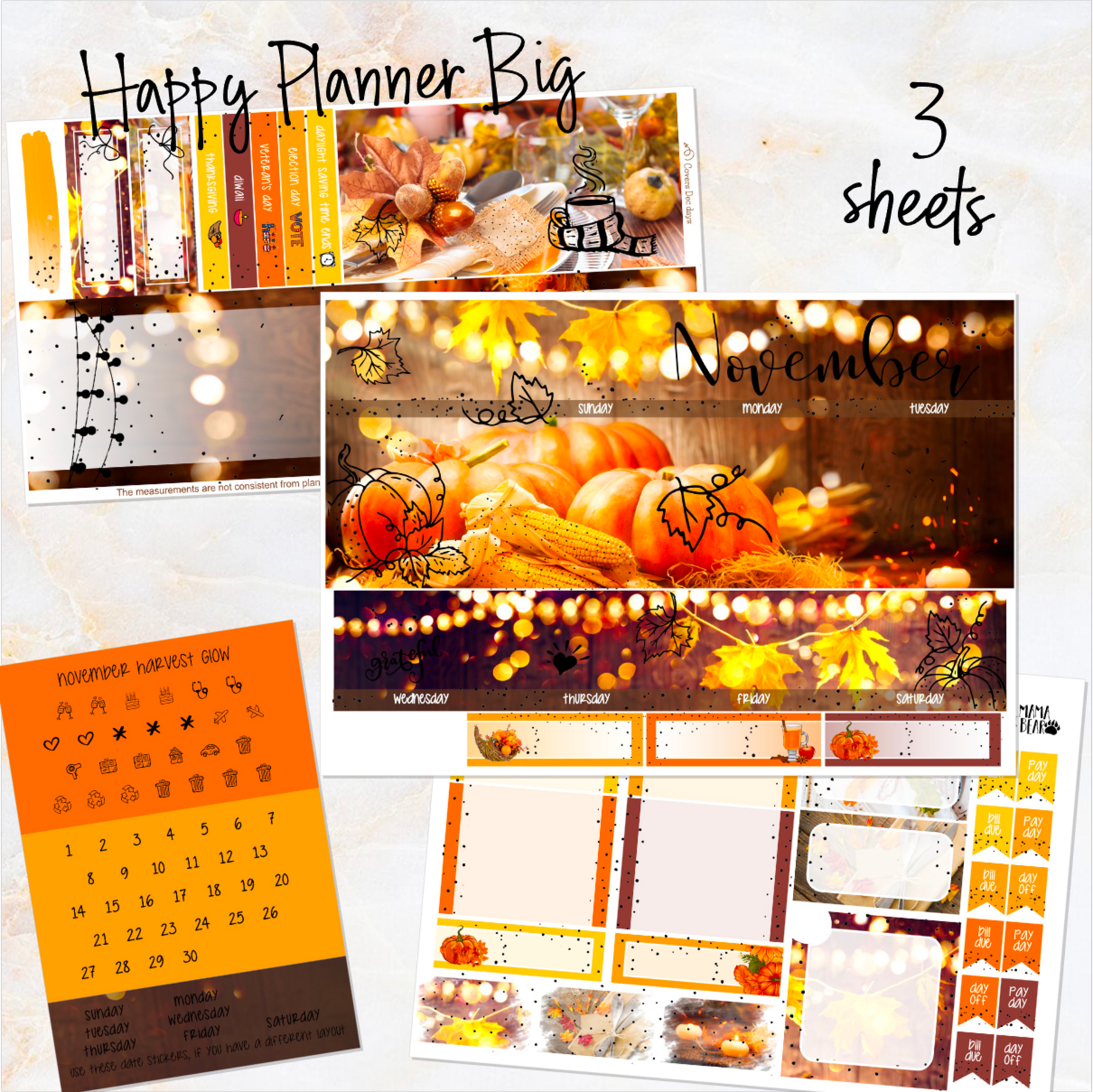 November Mini Happy Planner Stickers Printable November 
