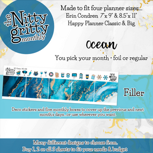 OCEAN - The Nitty Gritty Monthly-Any Month-Erin Condren 7x9 8.5x11 Happy Planner Classic & Big