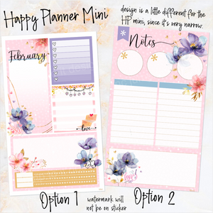 February Floral Romance Notes monthly sticker - Erin Condren Vertical Horizontal 7"x9", Happy Planner Classic, Mini & Big