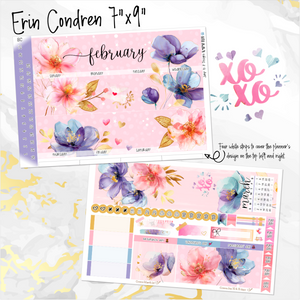 February Floral Romance monthly - Erin Condren Vertical Horizontal 7"x9", Happy Planner Classic, Mini & Big