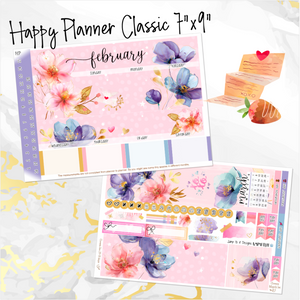 February Floral Romance monthly - Erin Condren Vertical Horizontal 7"x9", Happy Planner Classic, Mini & Big