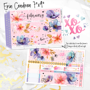 February Floral Romance monthly - Erin Condren Vertical Horizontal 7"x9", Happy Planner Classic