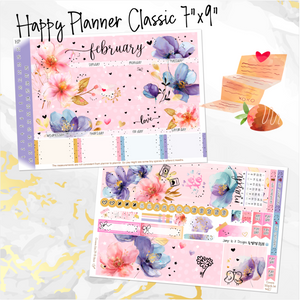 February Floral Romance monthly - Erin Condren Vertical Horizontal 7"x9", Happy Planner Classic