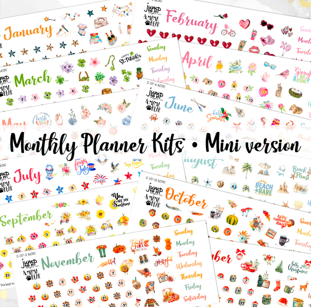 Monthly Planner Kits MINIs - Whole year 12 months Jan - Dec  (S-137 Mini)