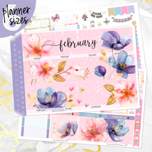 Load image into Gallery viewer, February Floral Romance monthly - Erin Condren Vertical Horizontal 7&quot;x9&quot;, Happy Planner Classic, Mini &amp; Big