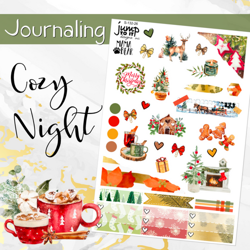 December Cozy Night Christmas JOURNAL sheet - planner stickers          (S-132-26)