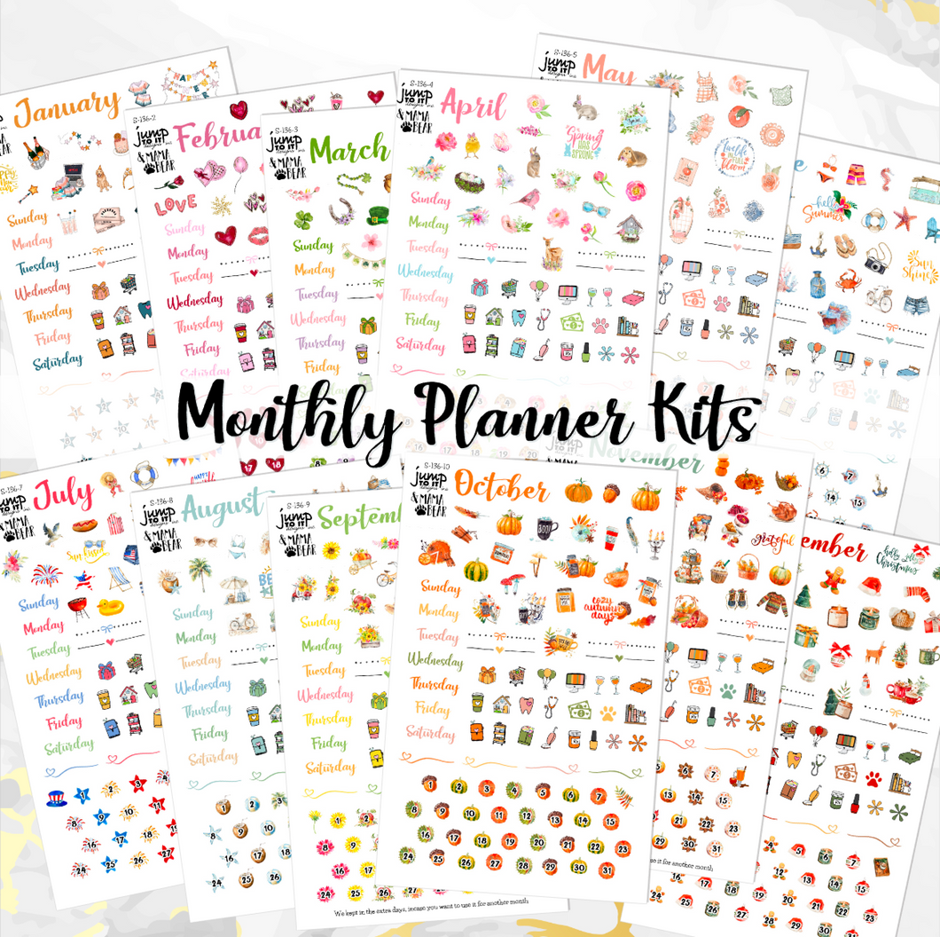 Monthly Planner Kits - Whole year 12 months Jan - Dec  (S-136/8)