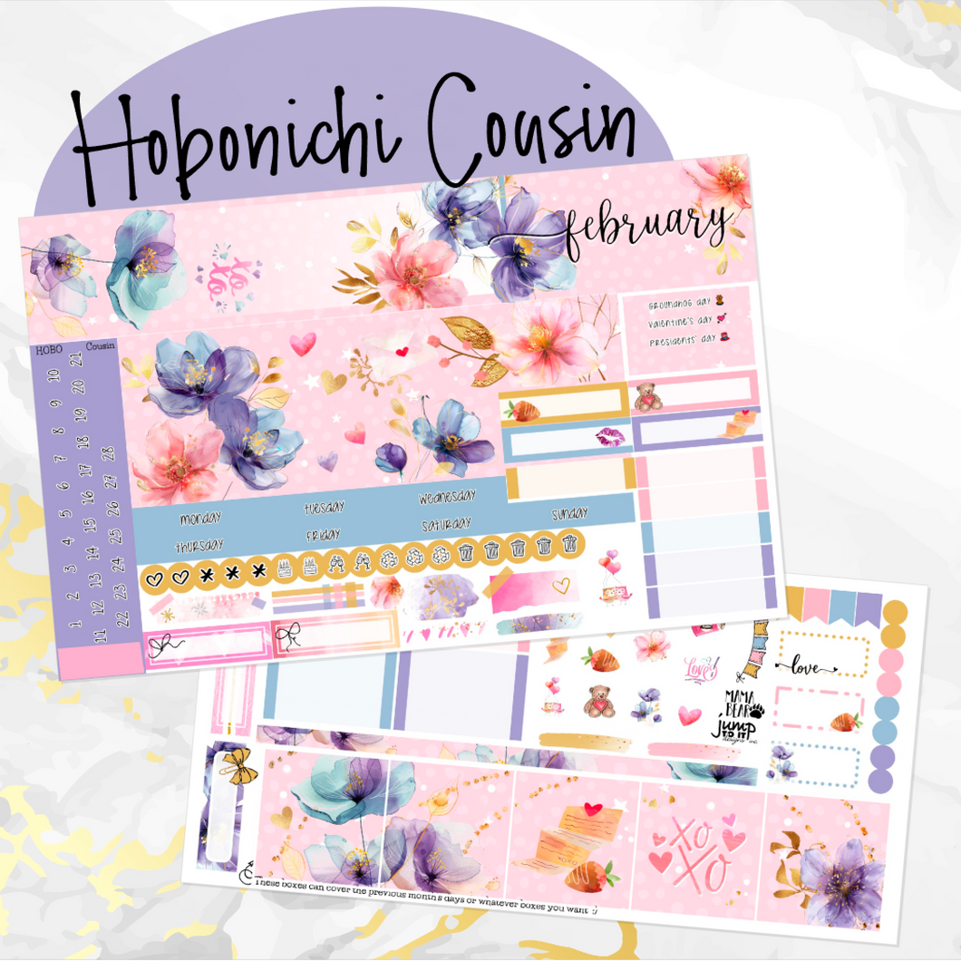 February Floral Romance monthly - Hobonichi Cousin A5 personal planner