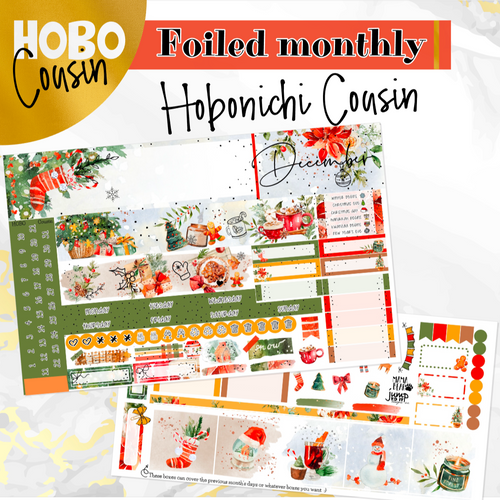 December Cozy Night Christmas FOILED monthly - Hobonichi Cousin A5 personal planner