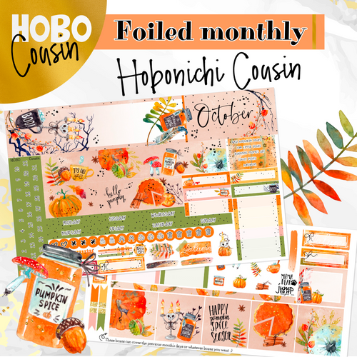 October Pumpkin Spice FOILED monthly - Hobonichi Cousin A5 personal planner