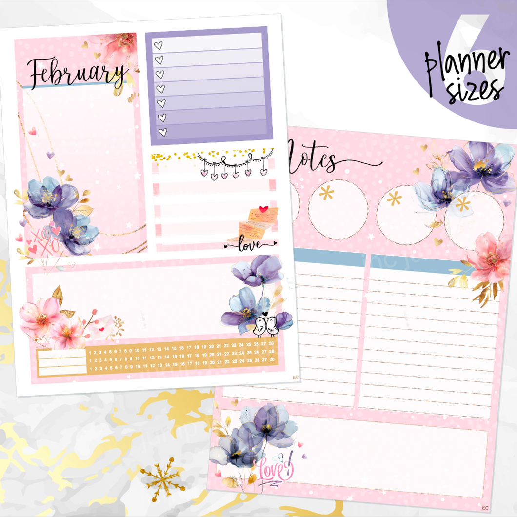 February Floral Romance Notes monthly sticker - Erin Condren Vertical Horizontal 7