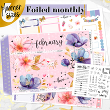 Load image into Gallery viewer, February Floral Romance monthly - Erin Condren Vertical Horizontal 7&quot;x9&quot;, Happy Planner Classic