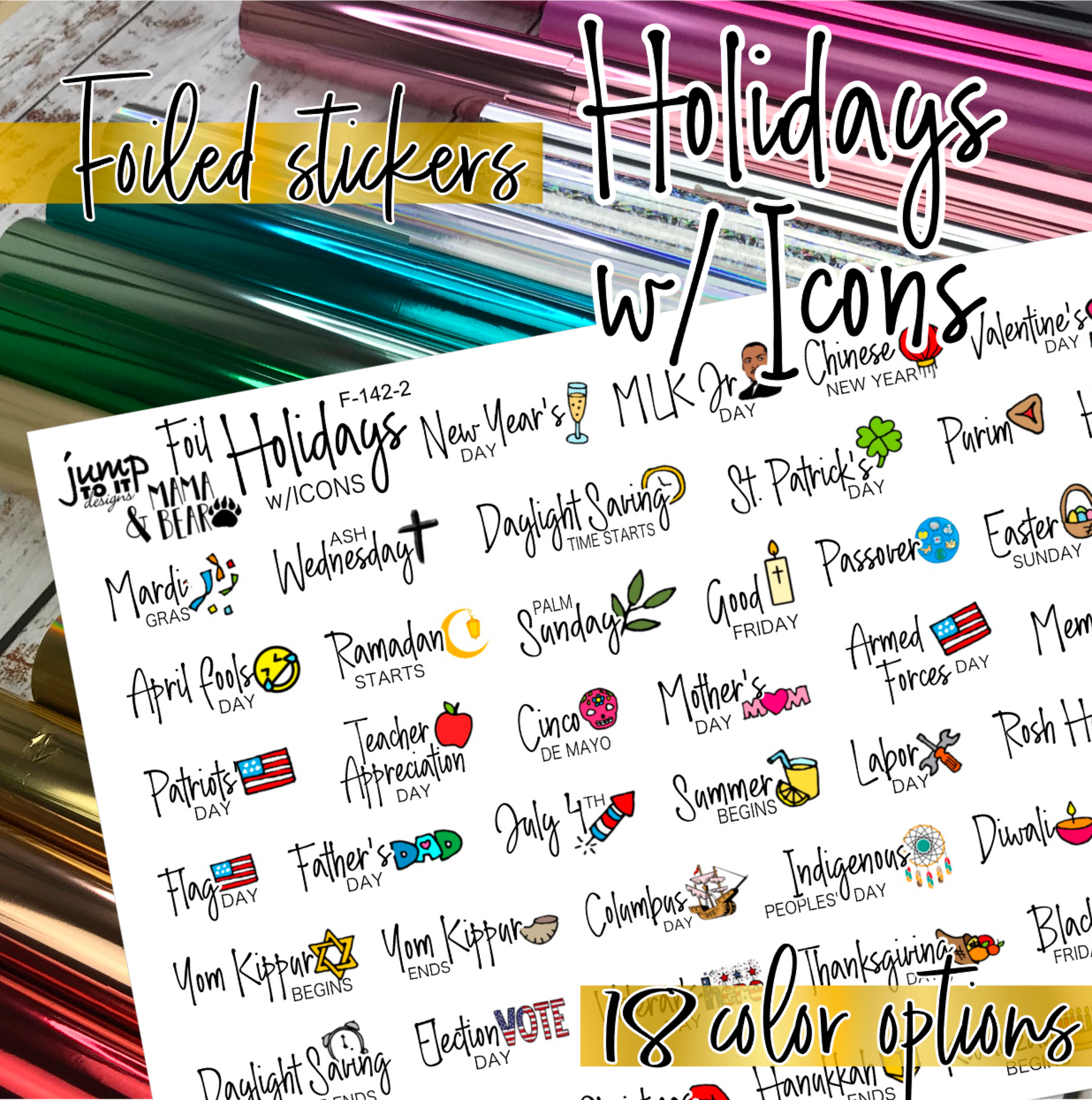 Foil - Holiday Icon planner stickers (F-142-2 Foil) – Jump To It Designs