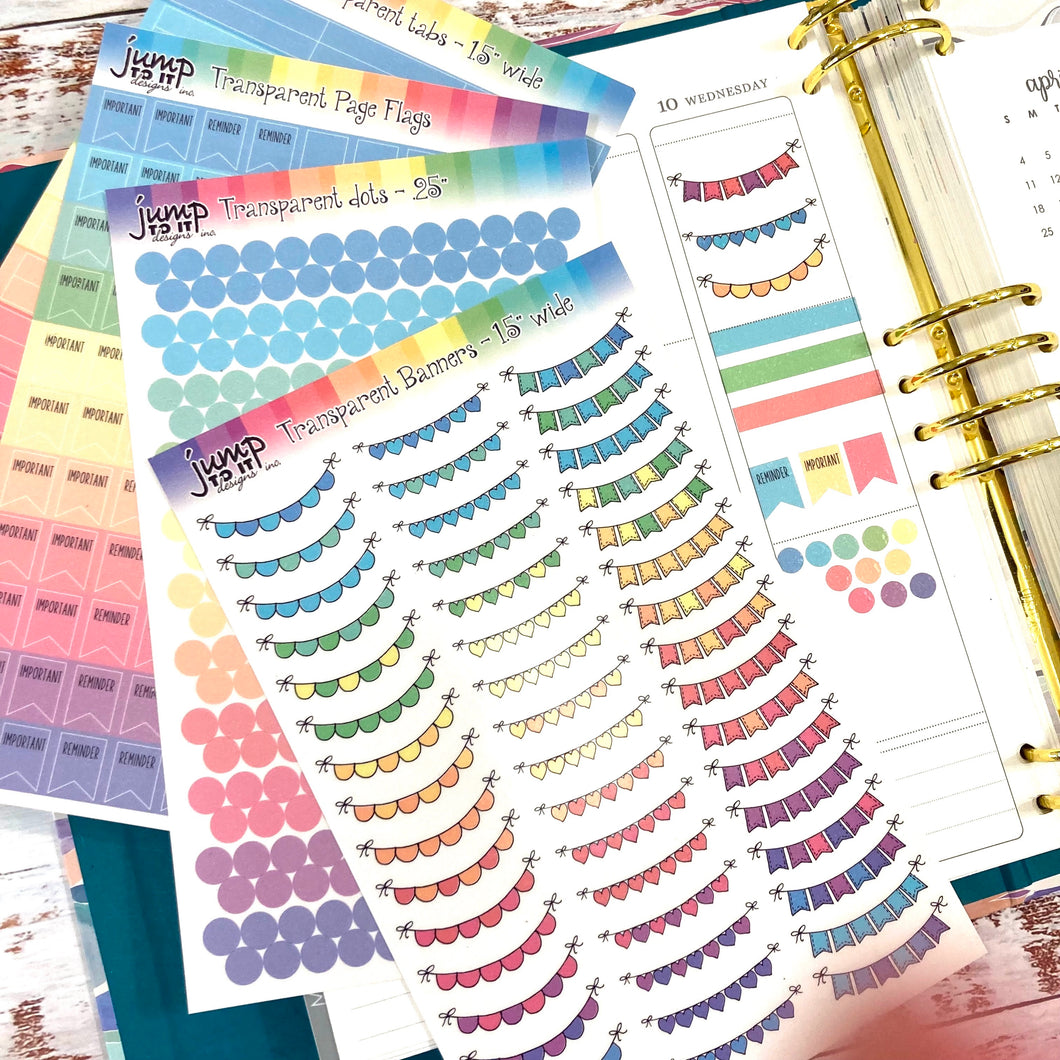 Transparent Dots, Tabs, Banners & Page Flags Planner Stickers    T-102/103/104/105