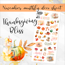 Load image into Gallery viewer, November Thanksgiving Bliss Deco sheet - planner stickers          (S-109-11)